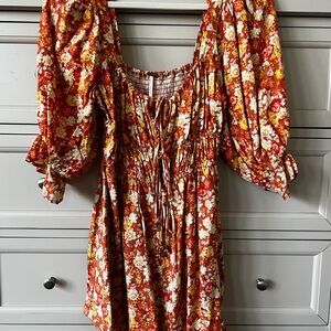 Free People Floral Puff Sleeve Dress